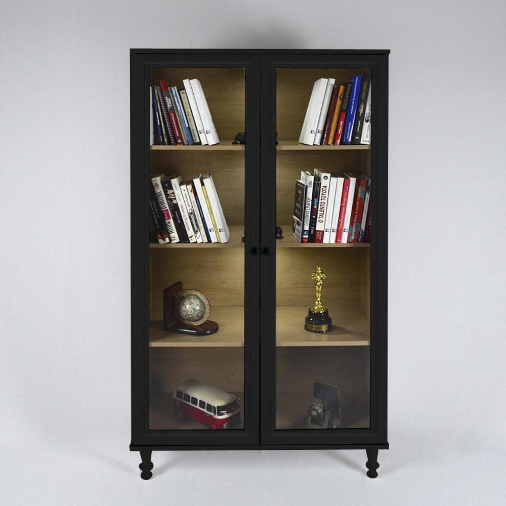Armário Multiuso 2 Portas De Vidro Ditália Luz E-957 Preto - 1