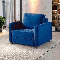 Sofá Cama 1 Lugar 100 Solteiro Veludo Paris Azul C/ Castanho - 1