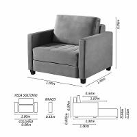 Sofá Cama 1 Lugar 100 Solteiro Veludo Paris Azul C/ Castanho - 10