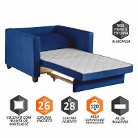 Sofá Cama 1 Lugar 100 Solteiro Veludo Paris Azul C/ Castanho - 13