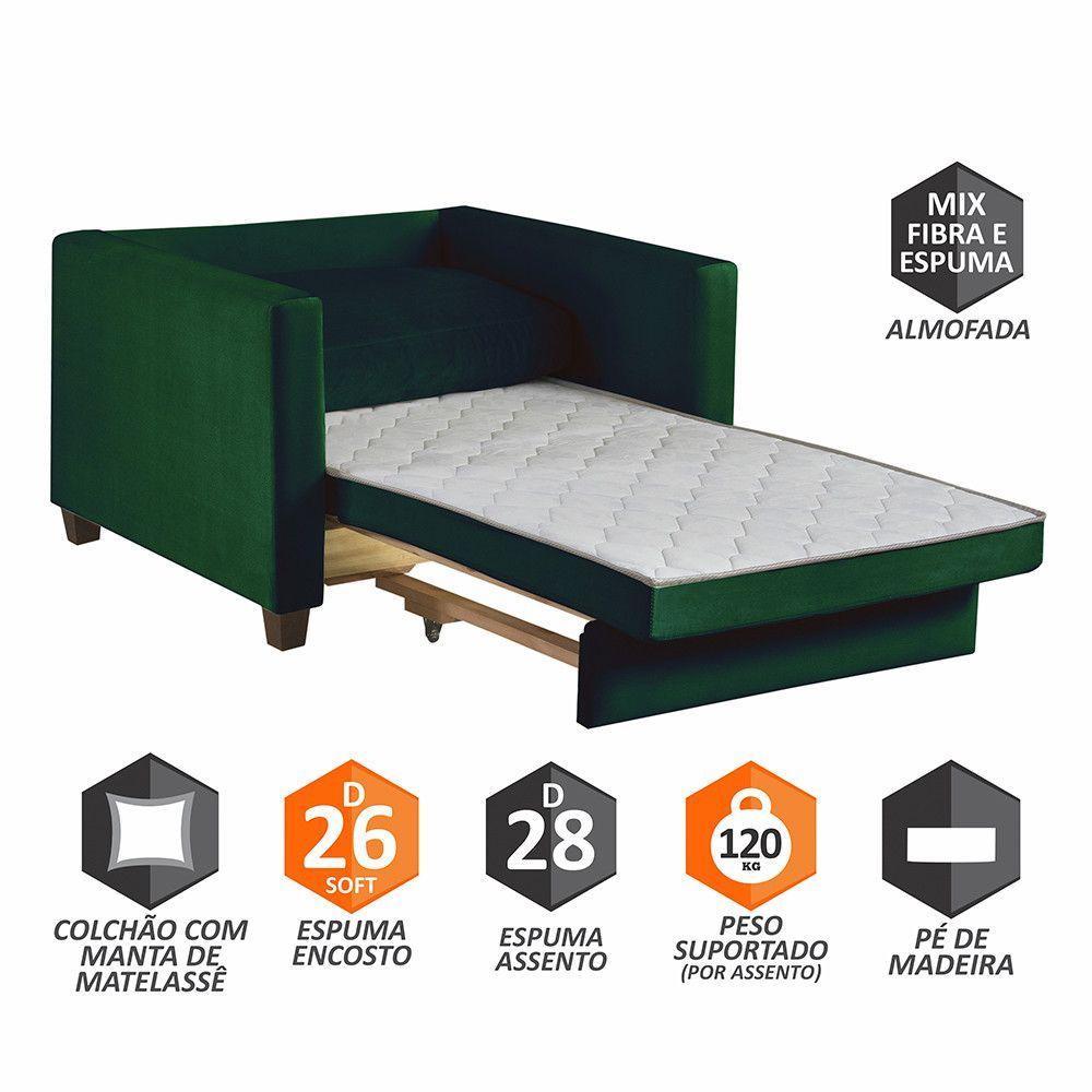 Sofá Cama Marcelle 2 Lugares 150 Casal Veludo Paris Pés De Madeira Talento Móveis Grafite Com Castanho - 2