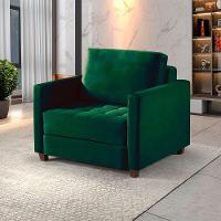 Sofá Cama Marcelle 2 Lugares 150 Casal Veludo Paris Pés De Madeira Talento Móveis Grafite Com Castanho - 1