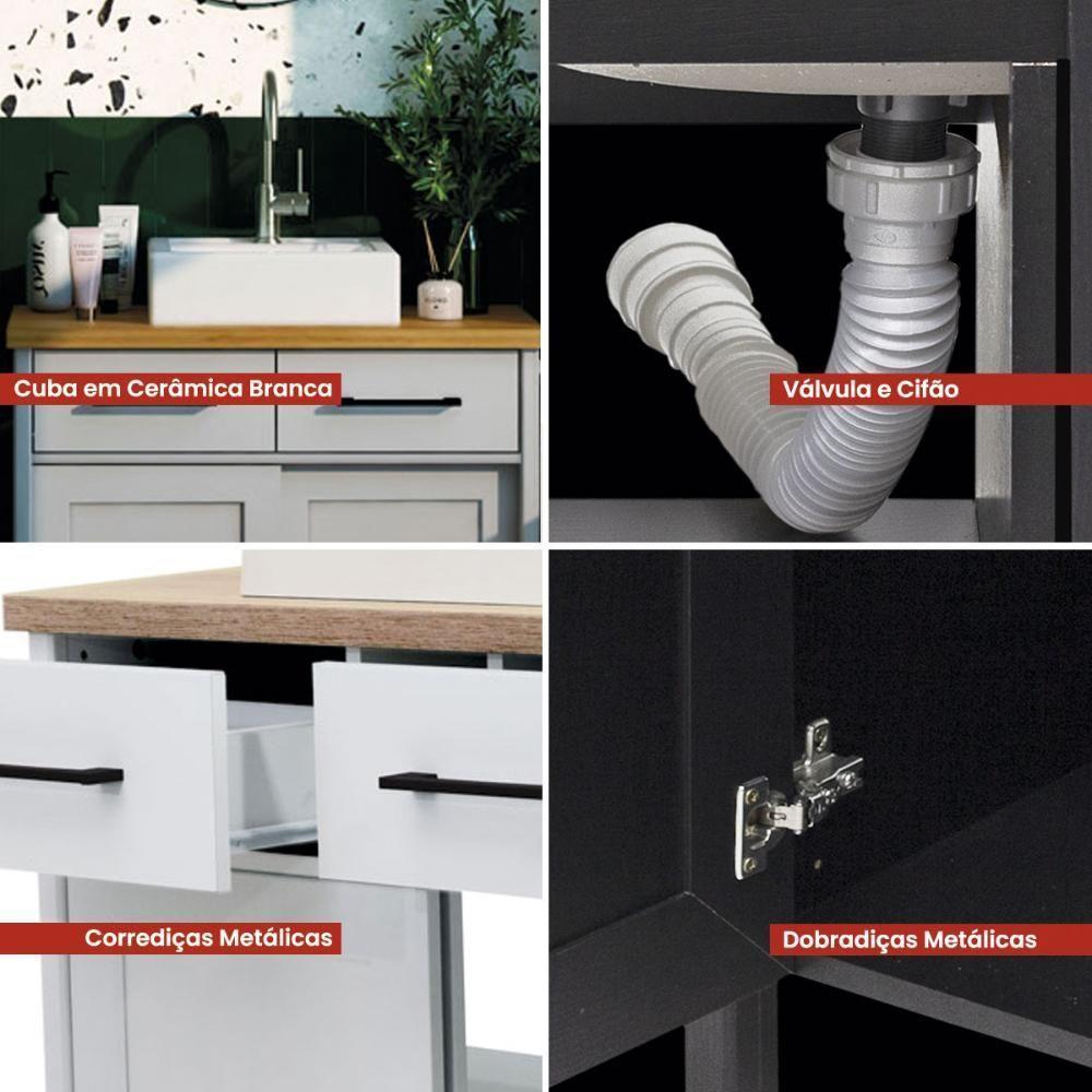 Gabinete Armário Banheiro Ditália 2 Gav 2 Pts Com Cuba Bn-03 Cor:cinza Cinza - 4