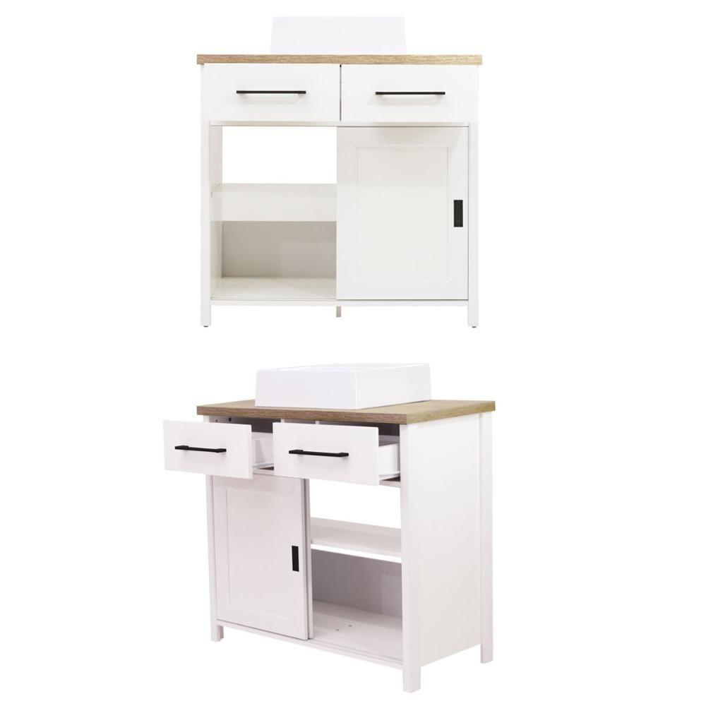 Gabinete Armário Banheiro Ditália 2 Gav 2 Pts Com Cuba Bn-03 Cor:branco Branco - 5