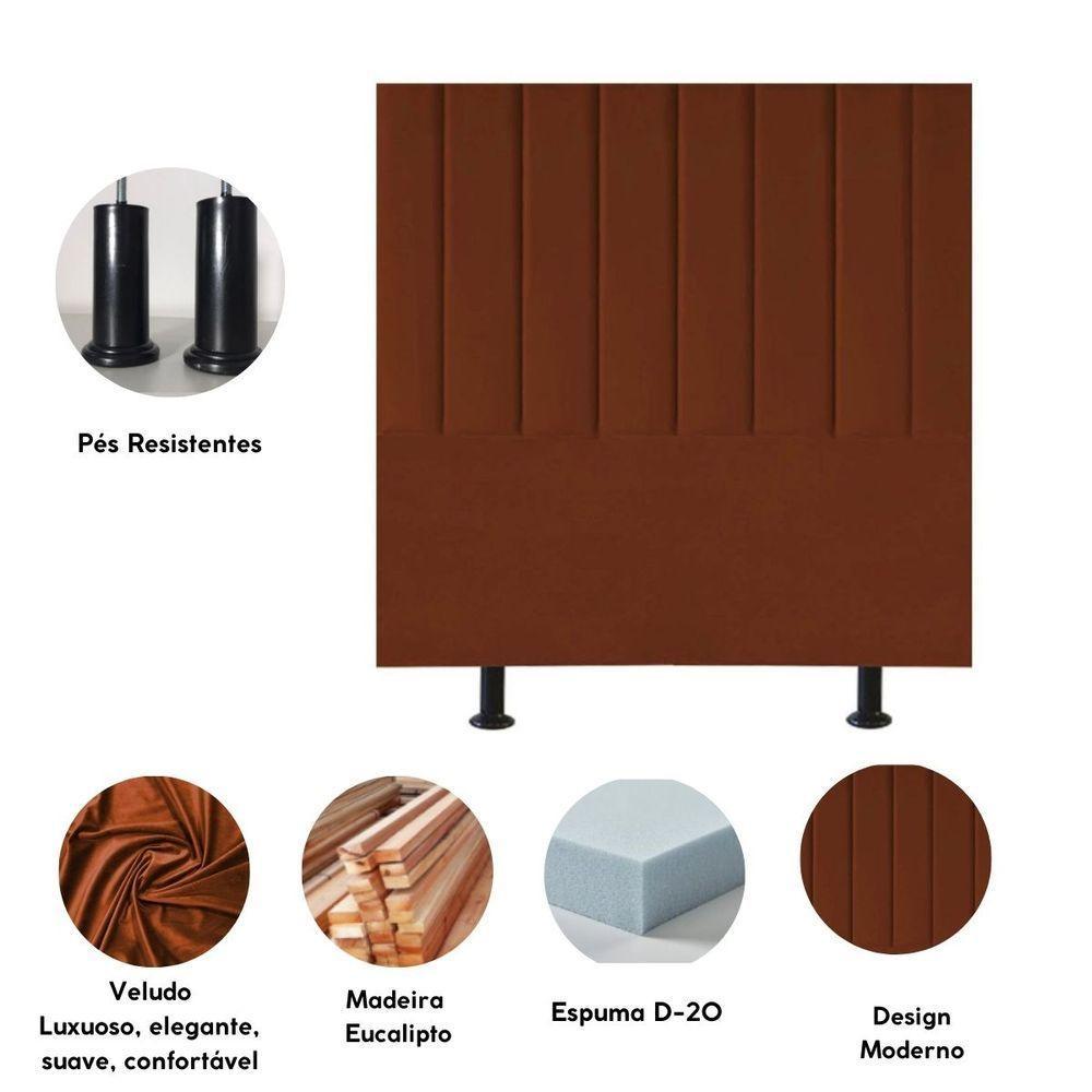 Cabeceira Estofada Cama Casal 140 Cm Luna Veludo E Frame Terracota - 4