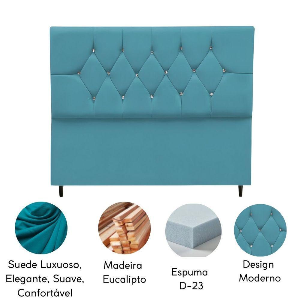 Cabeceira Estofada Cama Box Solteiro 90 Cm Suede Ayla Azul Turquesa - 4