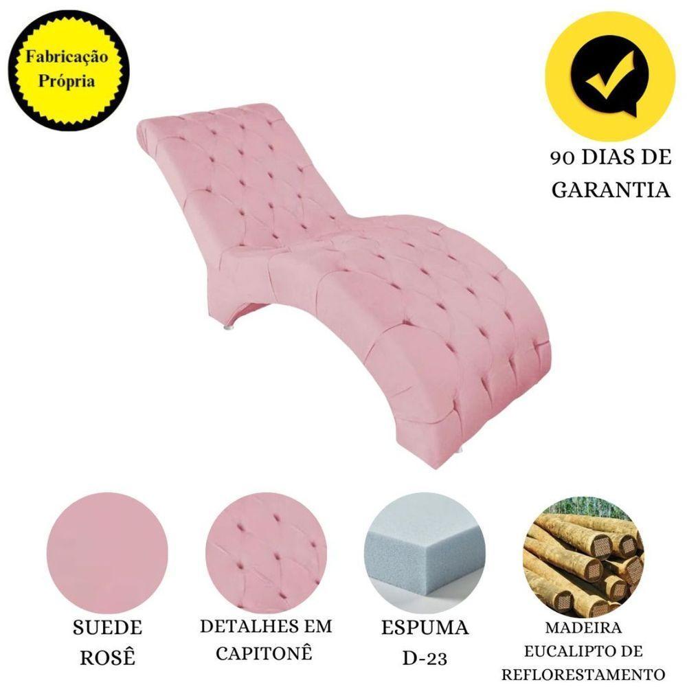 Recamier Divã Espreguiçadeira Para Sala Cliníca Elisa Suede Rosê - 4
