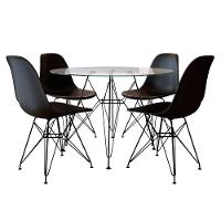 Mesa Jantar Eames De Ferro Preto Tampo Redondo Vidro 110cm 4 Cadeiras Preta - 1