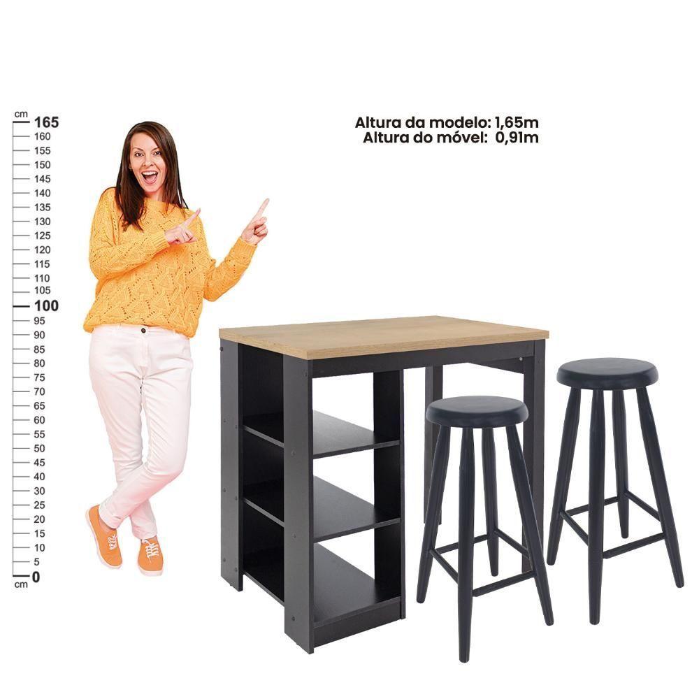 Bancada Cozinha Gourmet Ditália Com 2 Banquetas Preto - 9