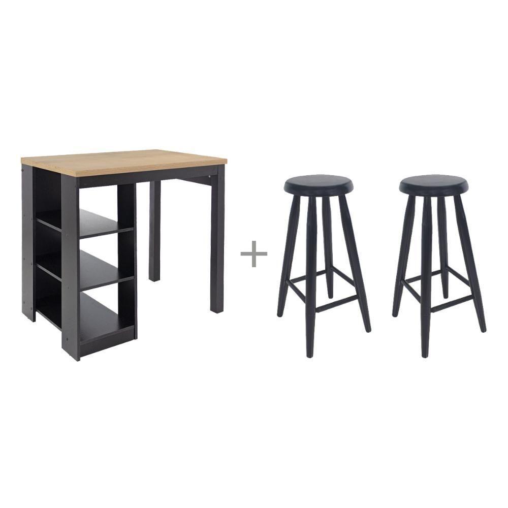 Bancada Cozinha Gourmet Ditália Com 2 Banquetas Preto - 1