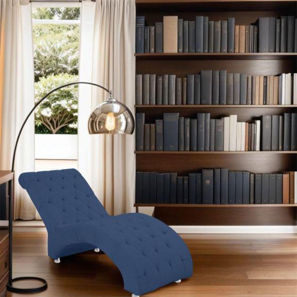 Recamier Divã Espreguiçadeira Para Sala Cliníca Aline Suede Azul Marinho - 2