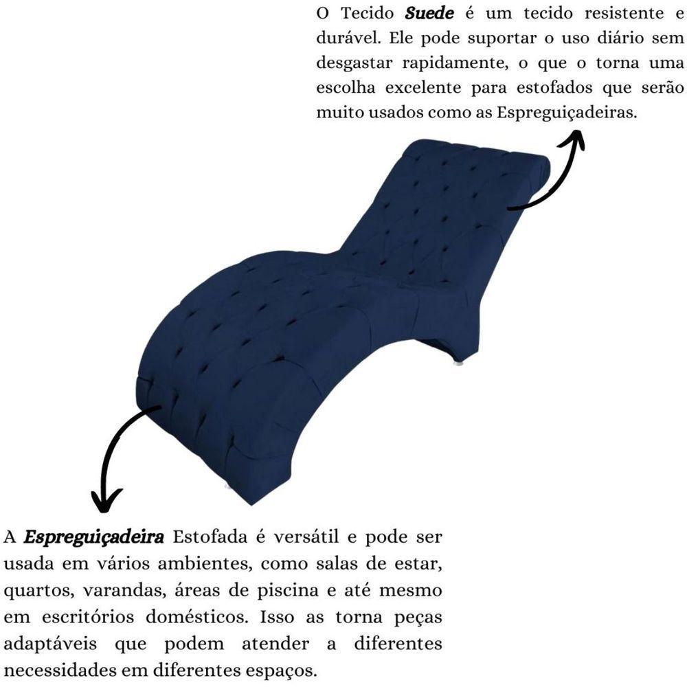 Recamier Divã Espreguiçadeira Para Sala Cliníca Aline Suede Azul Marinho - 5