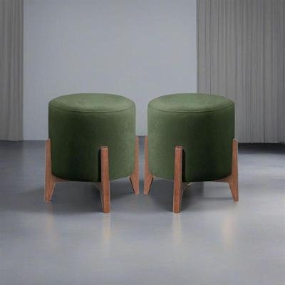 Kit 2 Puff Decorativo Para Sala Redondo Luxo Dallas Veludo Verde