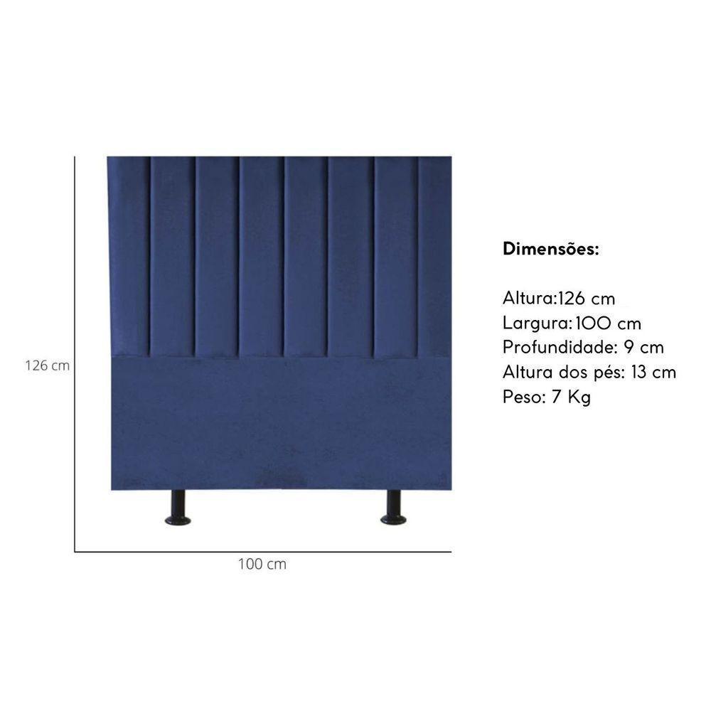 Cabeceira Estofada Cama Box Solteiro 100 Cm Alice Veludo Azul Marinho - 3