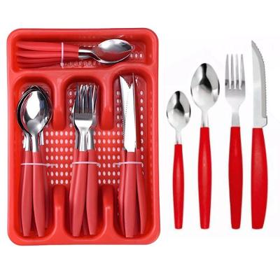 Conjunto Talheres Inox 25 Pecas Com Porta Talher Vermelho