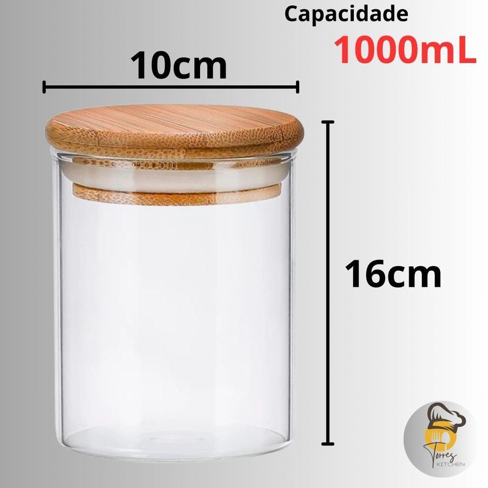 Kit 2 Potes De Vidro Hermético 1000ml Com Tampa Bambu - 1