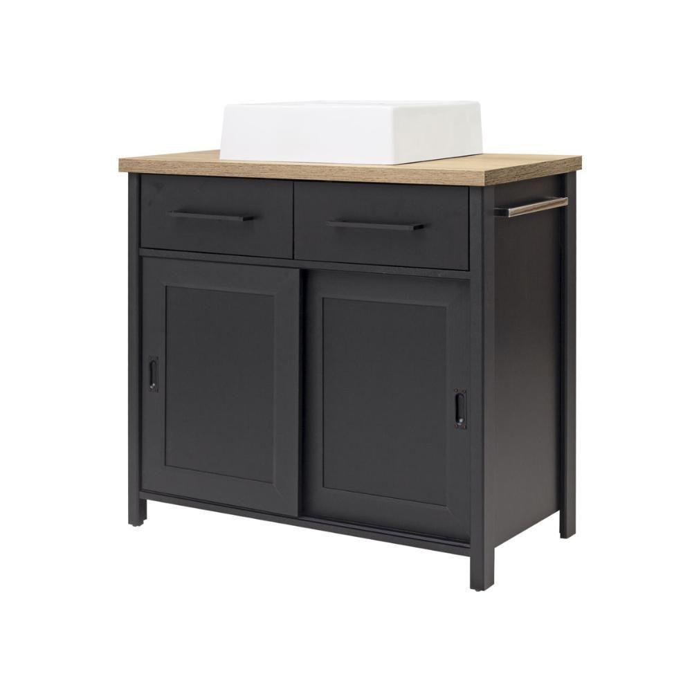 Gabinete Armário Banheiro Ditália 2 Gav 2 Pts Com Cuba Bn-03 Cor:preto Preto - 1