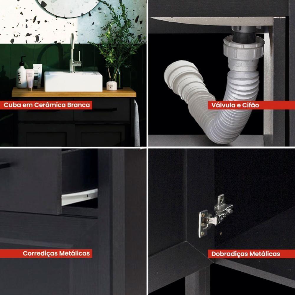 Gabinete Armário Banheiro Ditália 2 Gav 2 Pts Com Cuba Bn-03 Cor:preto Preto - 4
