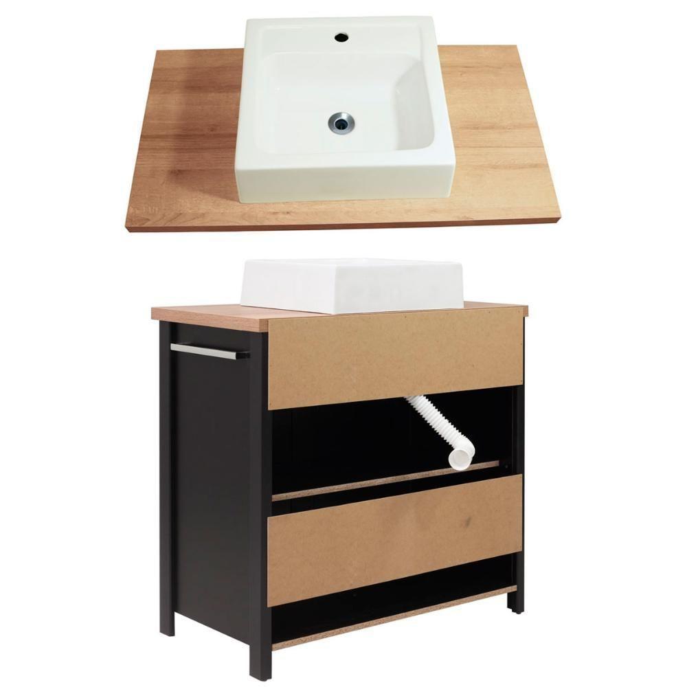 Gabinete Armário Banheiro Ditália 2 Gav 2 Pts Com Cuba Bn-03 Cor:preto Preto - 5