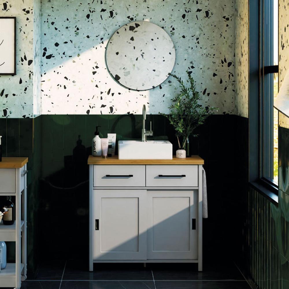 Gabinete Armário Banheiro Ditália Com Cuba + Espelho / Bn-03 Cinza Cinza - 6