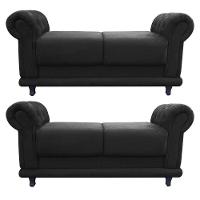 Kit com 2 Recamier Barcelona Namoradeira Suede Preto D'Rossi - 1