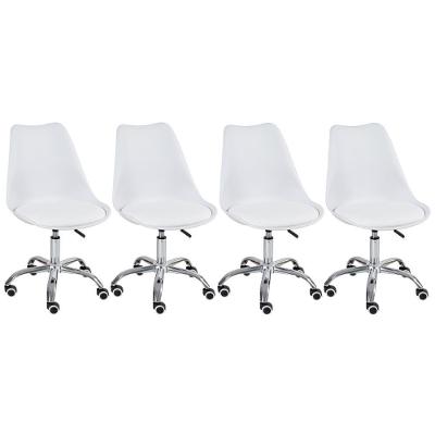 Kit 4 Cadeiras Com Rodízios Tulipa Office Branco