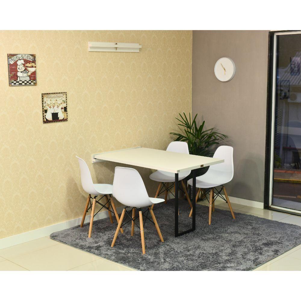 Conjunto Mesa Dobrável Retrátil 120 X 75 Branca e 4 Cadeiras Eiffel Branca - 2
