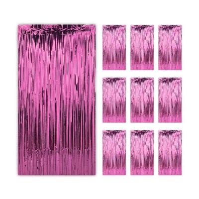 Kit 10 Cortinas Metalizadas Pink Fita Decoração Festa Painel