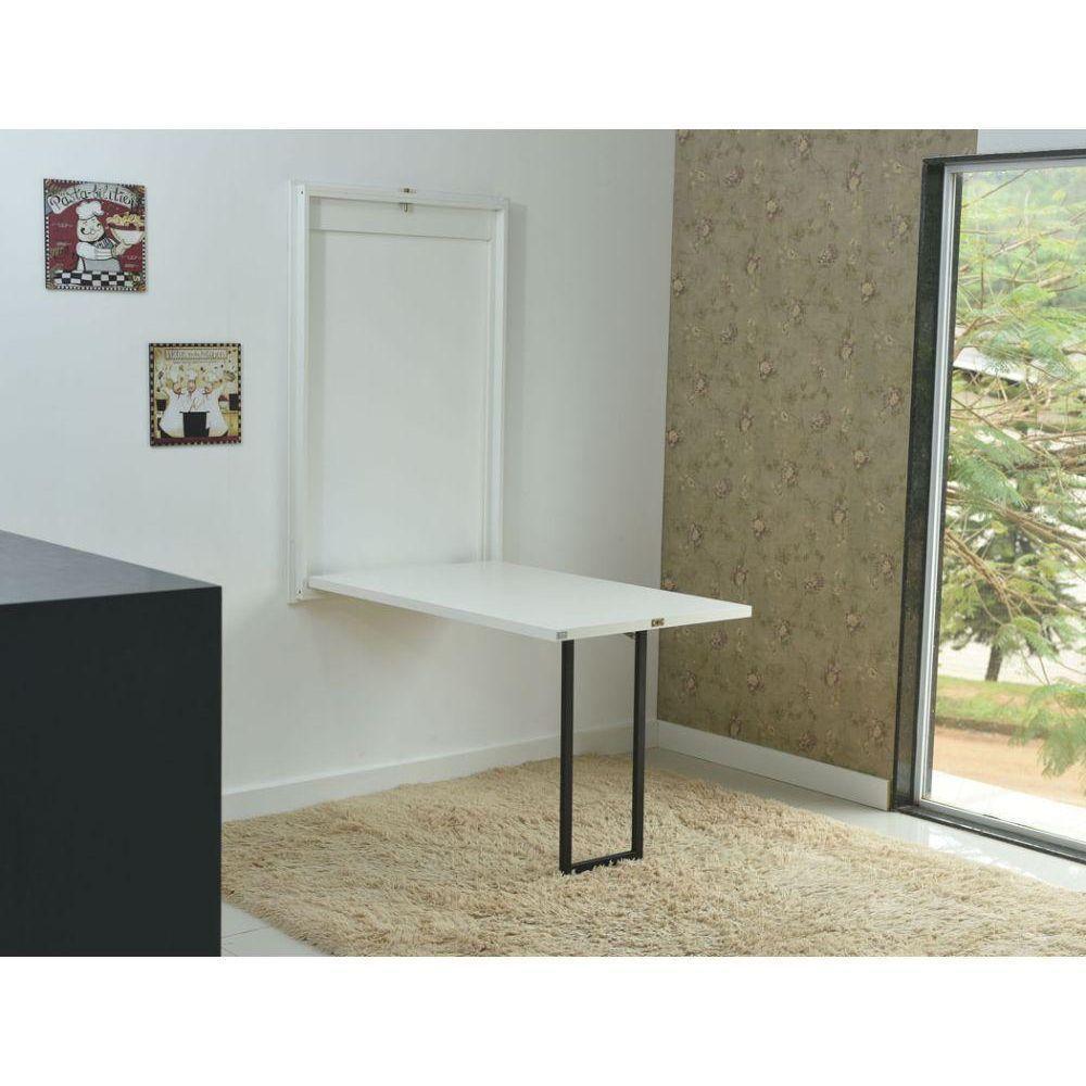 Kit Mesa Dobrável Retrátil 120x75 Branca + 2 Cadeiras Charles Eames Preta - 1