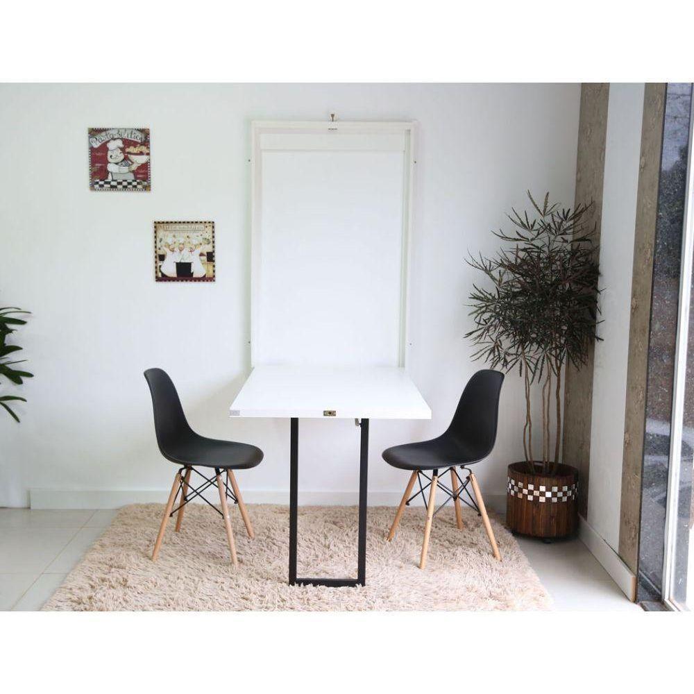 Kit Mesa Dobrável Retrátil 120x75 Branca + 2 Cadeiras Charles Eames Preta - 5