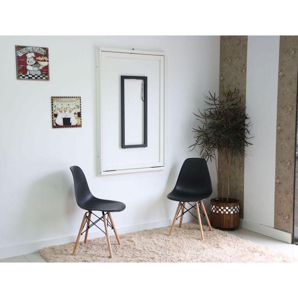 Kit Mesa Dobrável Retrátil 120x75 Branca + 2 Cadeiras Charles Eames Preta - 6