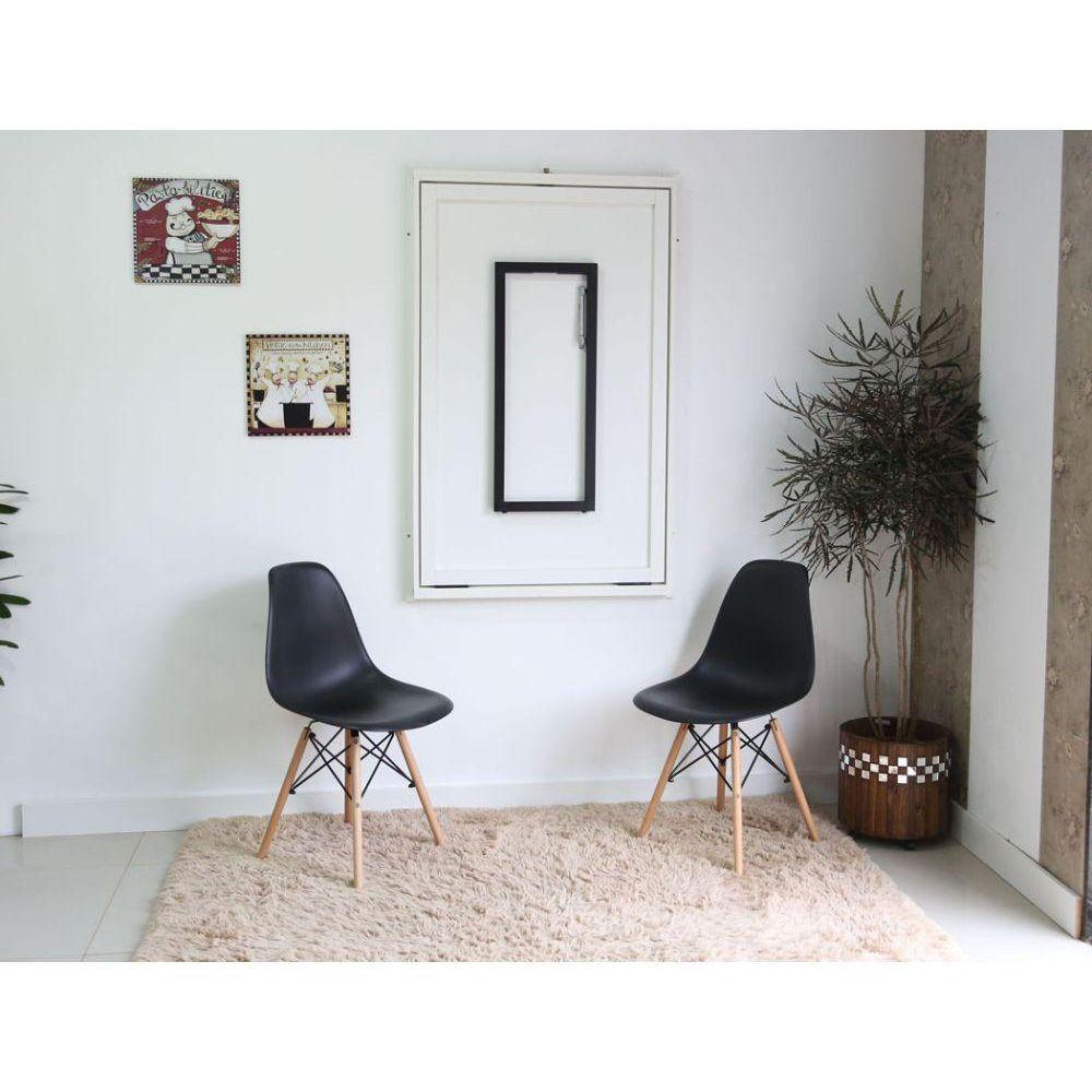 Kit Mesa Dobrável Retrátil 120x75 Branca + 2 Cadeiras Charles Eames Preta - 8