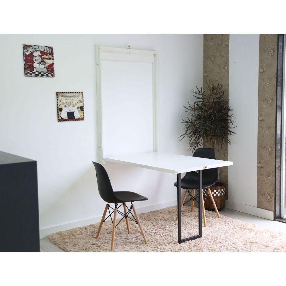 Kit Mesa Dobrável Retrátil 120x75 Branca + 2 Cadeiras Charles Eames Preta - 9