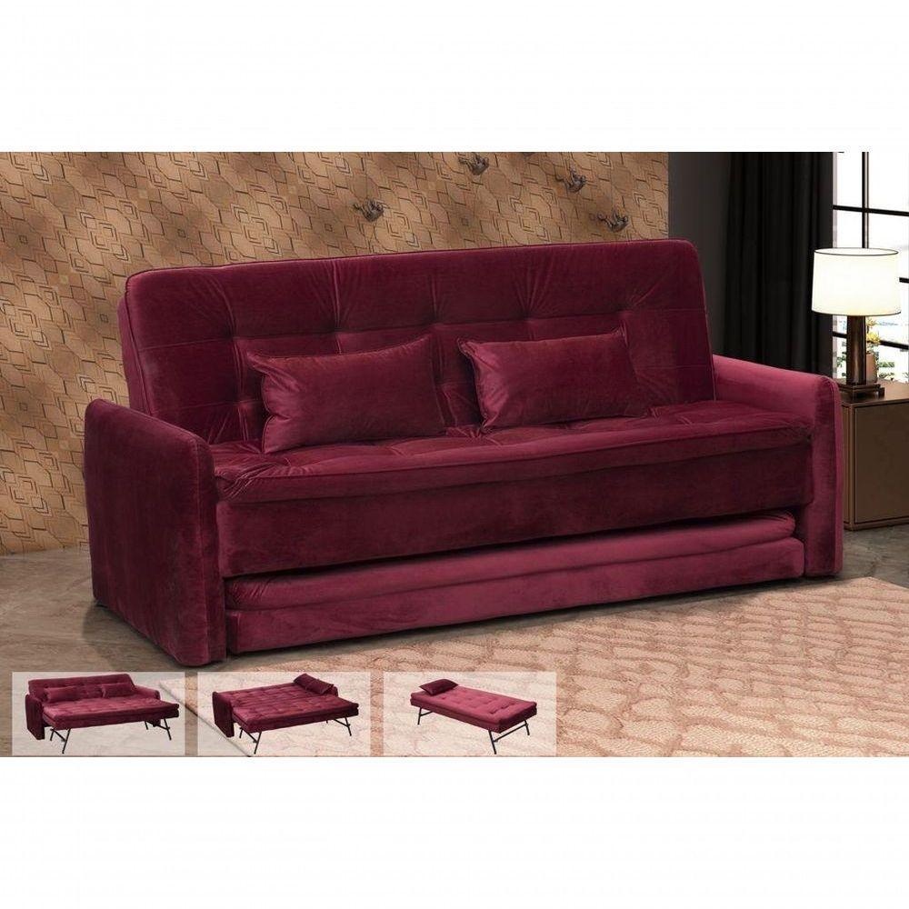 Sofá Cama Reclinável Com Cama Auxiliar Madalena - Veludo Vinho - 2