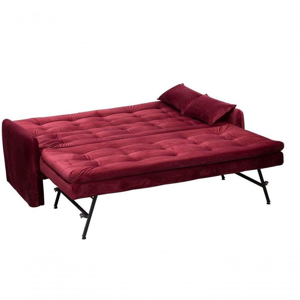 Sofá Cama Reclinável Com Cama Auxiliar Madalena - Veludo Vinho - 3