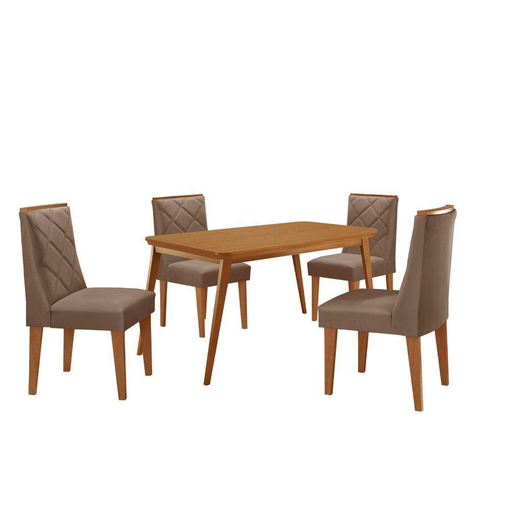 Mesa De Jantar Copper 120cm Tampo Mdf 4 Cadeiras Moderna Veludo Capuccino/naturalle/naturalle - 2