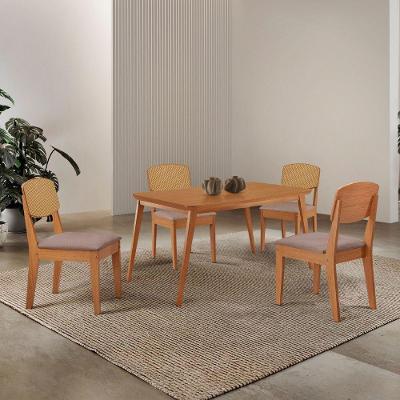 Mesa De Jantar Copper 120cm Tampo Mdf Laminado 4 Cadeiras Linho Capuccino/naturale/naturale