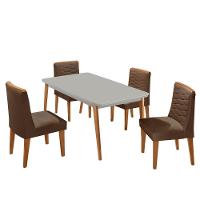 Mesa De Jantar Copper 120cm Tampo Mdf 4 Cadeiras Moderna Veludo Marrom/off/nat/serig Off - 2