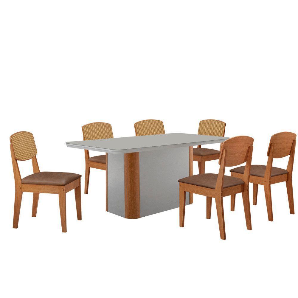 Mesa De Jantar Isadora 180cm Tampo Mdf Vidro Com 6 Cadeiras Tork /off /naturale /serig Off - 2