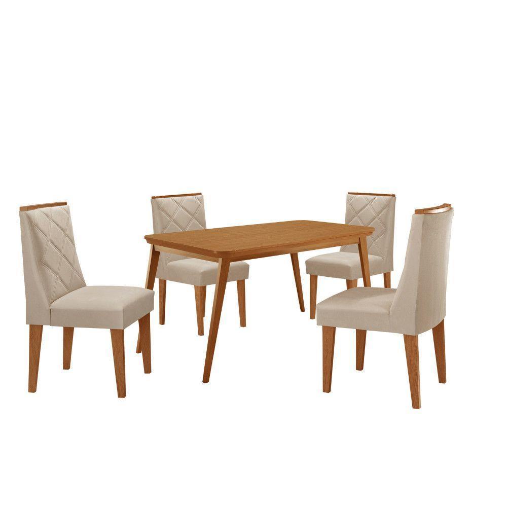 Mesa De Jantar Copper 120cm Tampo Mdf 4 Cadeiras Moderna Veludo Creme/naturalle/naturalle - 2