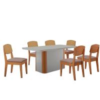 Mesa De Jantar Isadora 180cm Tampo Mdf Vidro Com 6 Cadeiras Lin Capuccino /off /naturale /serig Off - 2