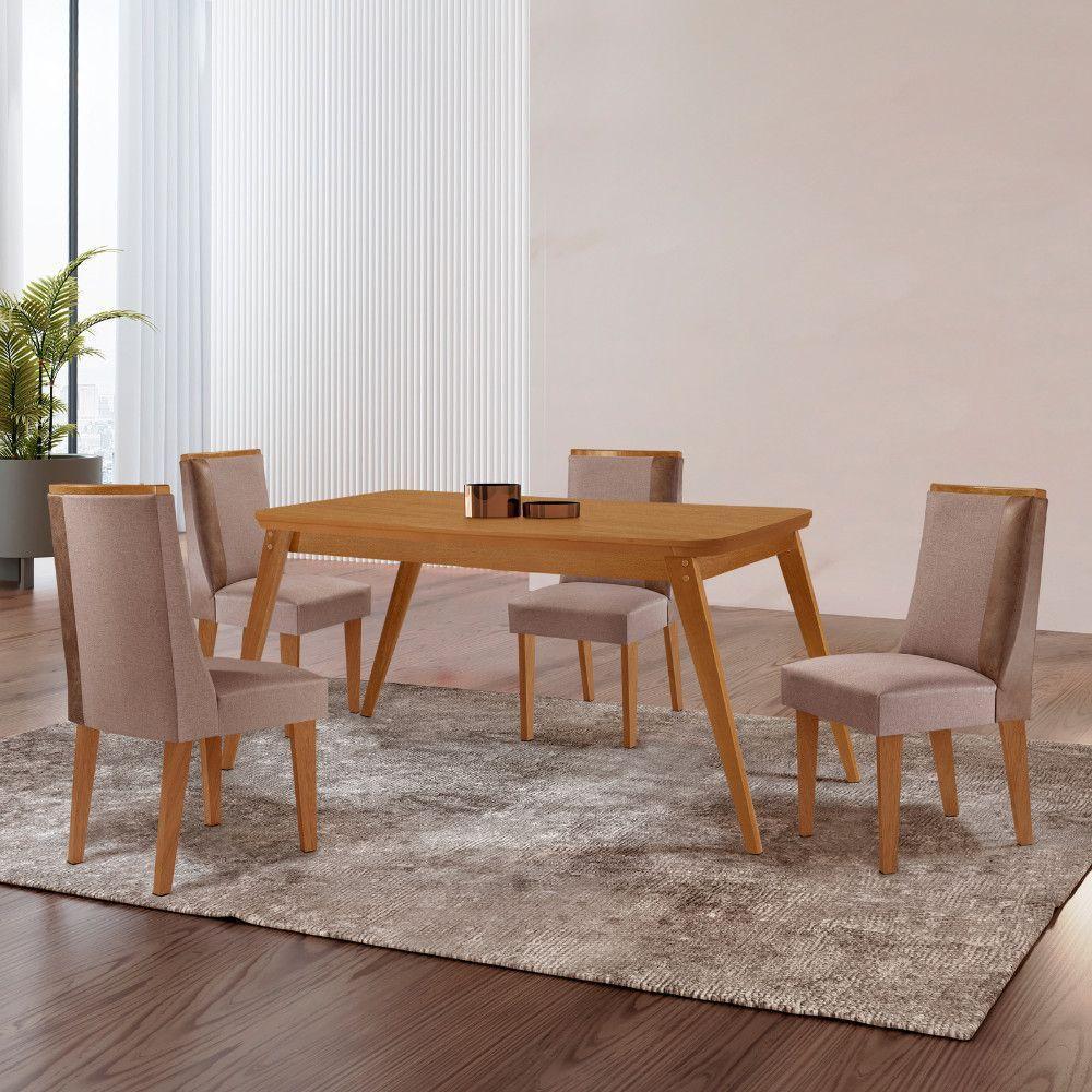 Mesa De Jantar Copper 120cm Tampo Mdf Com 4 Cadeiras Moderna Linho Capuccino / Tork / Naturale - 1