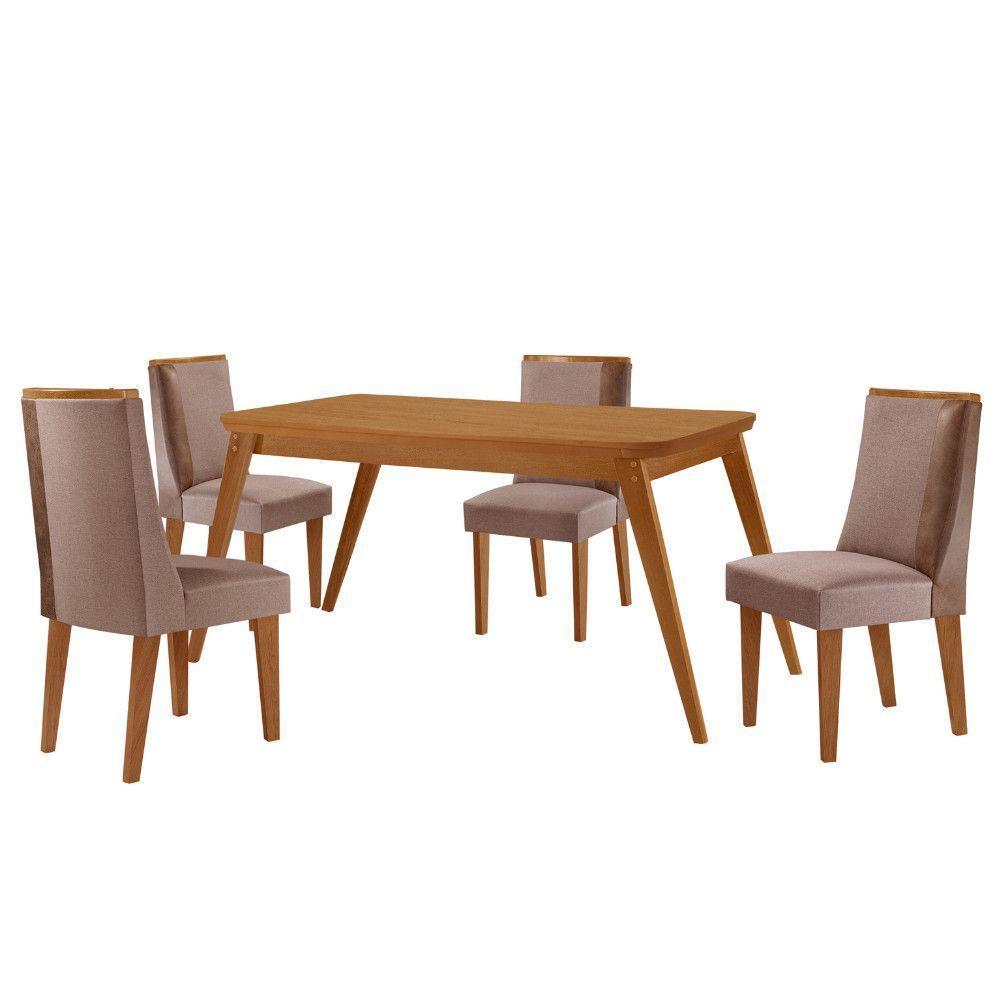 Mesa De Jantar Copper 120cm Tampo Mdf Com 4 Cadeiras Moderna Linho Capuccino / Tork / Naturale - 2