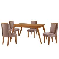 Mesa De Jantar Copper 120cm Tampo Mdf Com 4 Cadeiras Moderna Linho Capuccino / Tork / Naturale - 2