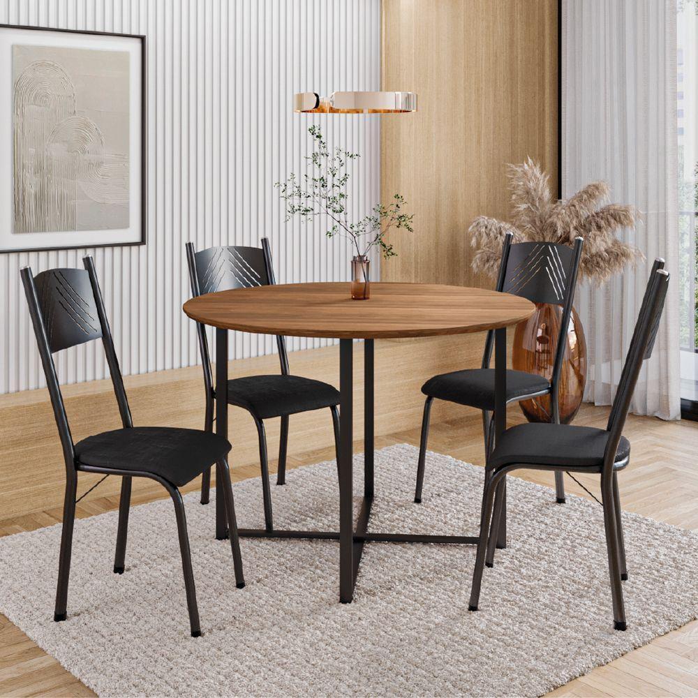 Conjunto De Mesa Sala De Jantar Com 4 Cadeiras Tampo Redondo 1m Madeirado Liz Preto Artefamol Preto - 5
