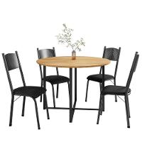 Conjunto De Mesa Sala De Jantar Com 4 Cadeiras Tampo Redondo 1m Madeirado Liz Preto Artefamol Preto - 1