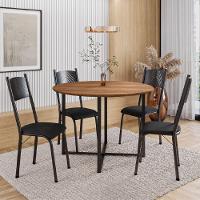 Conjunto De Mesa Sala De Jantar Com 4 Cadeiras Tampo Redondo 1m Madeirado Liz Preto Artefamol Preto - 5