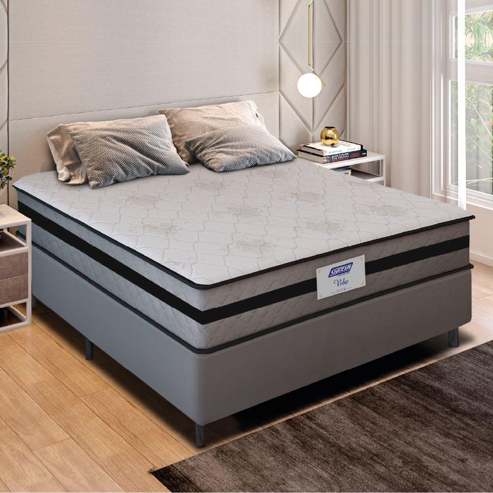 Cama Box Casal Queen Gazin Com Molas Ensacadas Vibe 158x198x60cm Cinza/preto - 2