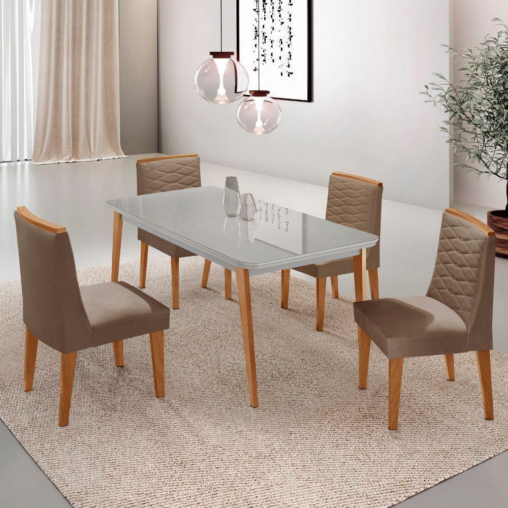 Mesa De Jantar Copper 120cm Tampo Mdf 4 Cadeiras Moderna Veludo Capuccino/off/nat/serig Off - 1