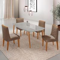 Mesa De Jantar Copper 120cm Tampo Mdf 4 Cadeiras Moderna Veludo Capuccino/off/nat/serig Off - 1